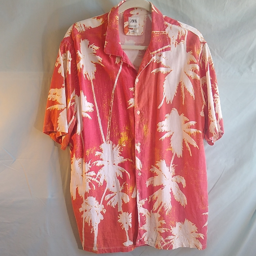 Zara Men M linen blend Hawaiian-Tropical print